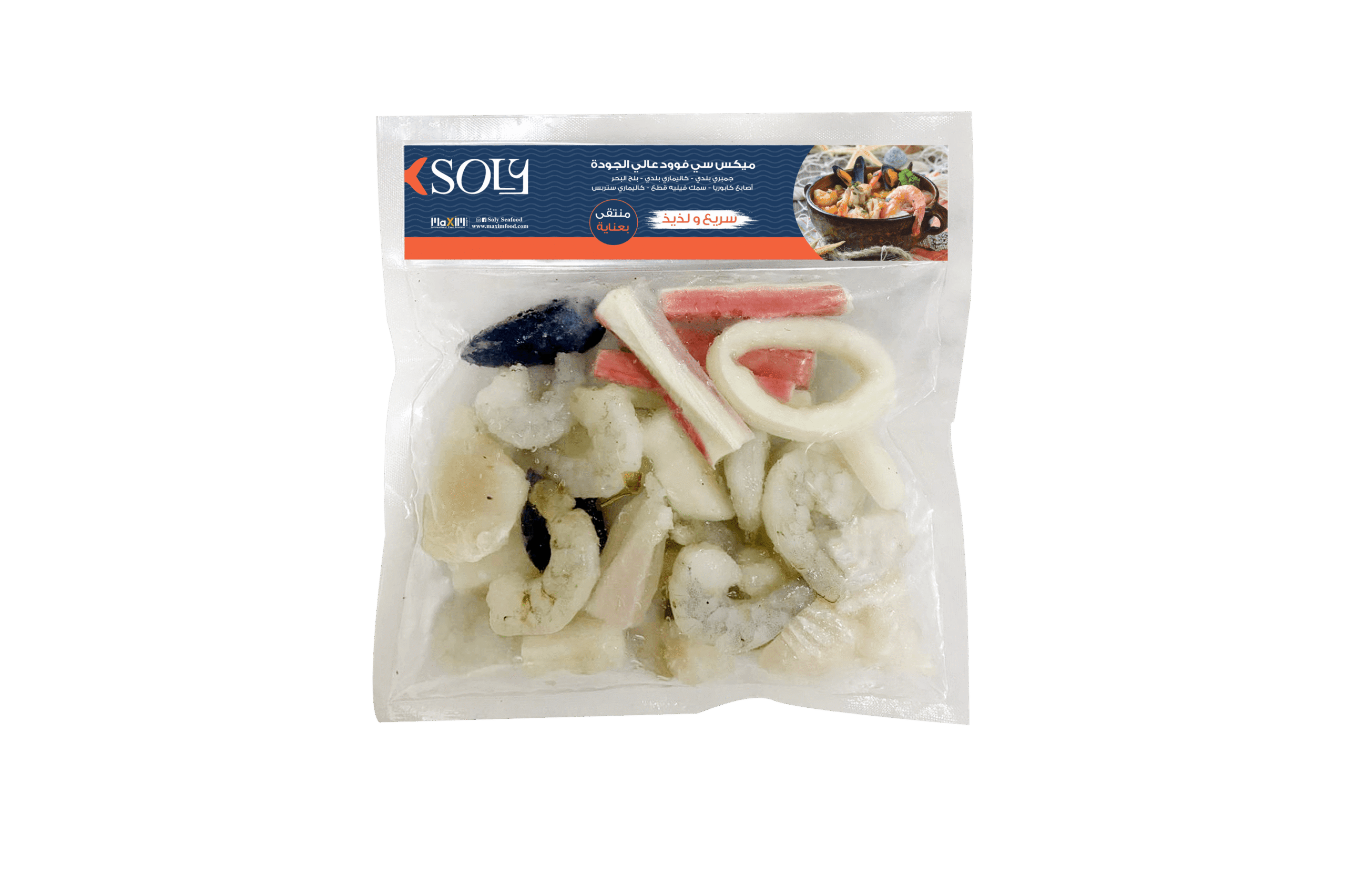 Mix seafood: Shrimps, Mussels, Calamari, fish fillet and Surimi crab legs fusion